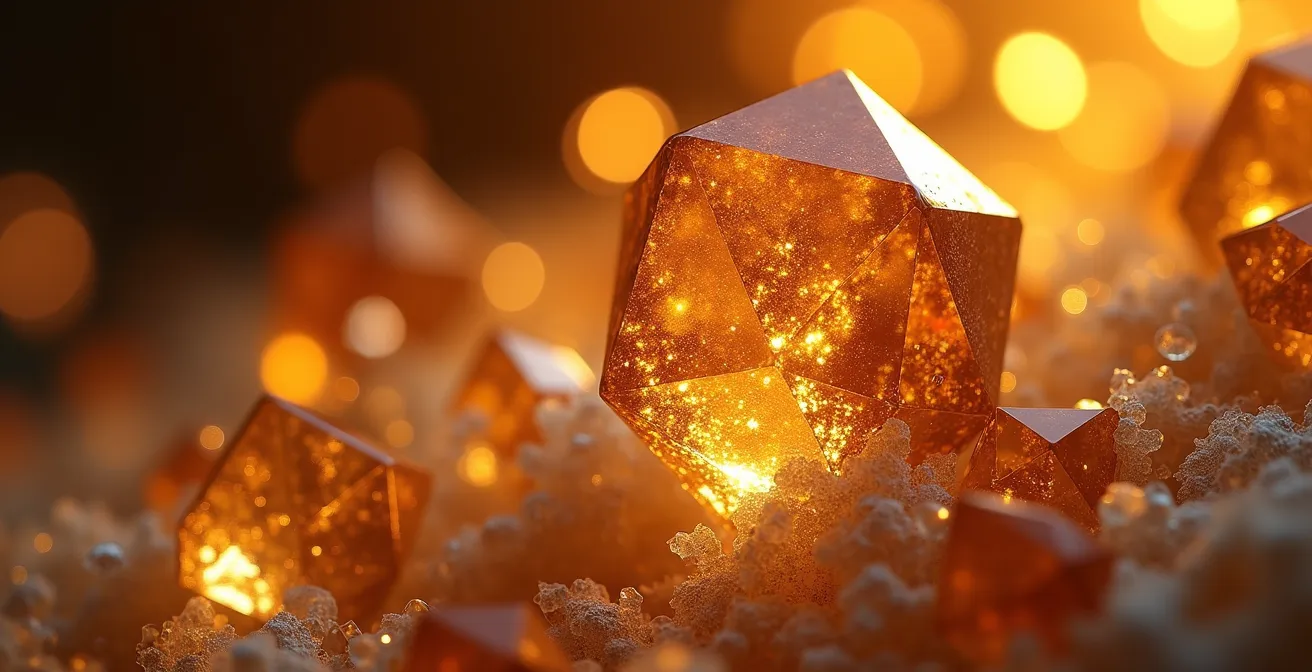 Détail macro d'une structure cristalline représentant l'interaction moléculaire